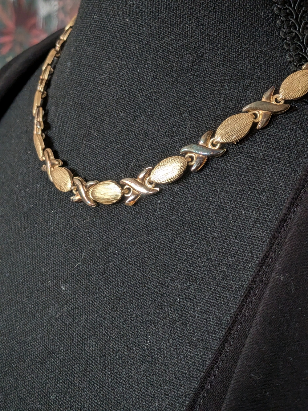 Vintage Two-Tone Brushed XO Hugs & Kisses Statement Necklace — Heavy Link